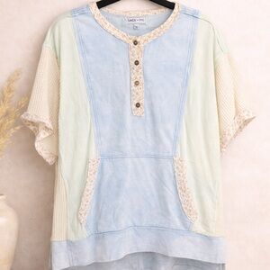 Sage + Fig ColorBlock Boho Patchwork top with Heart detail on the back